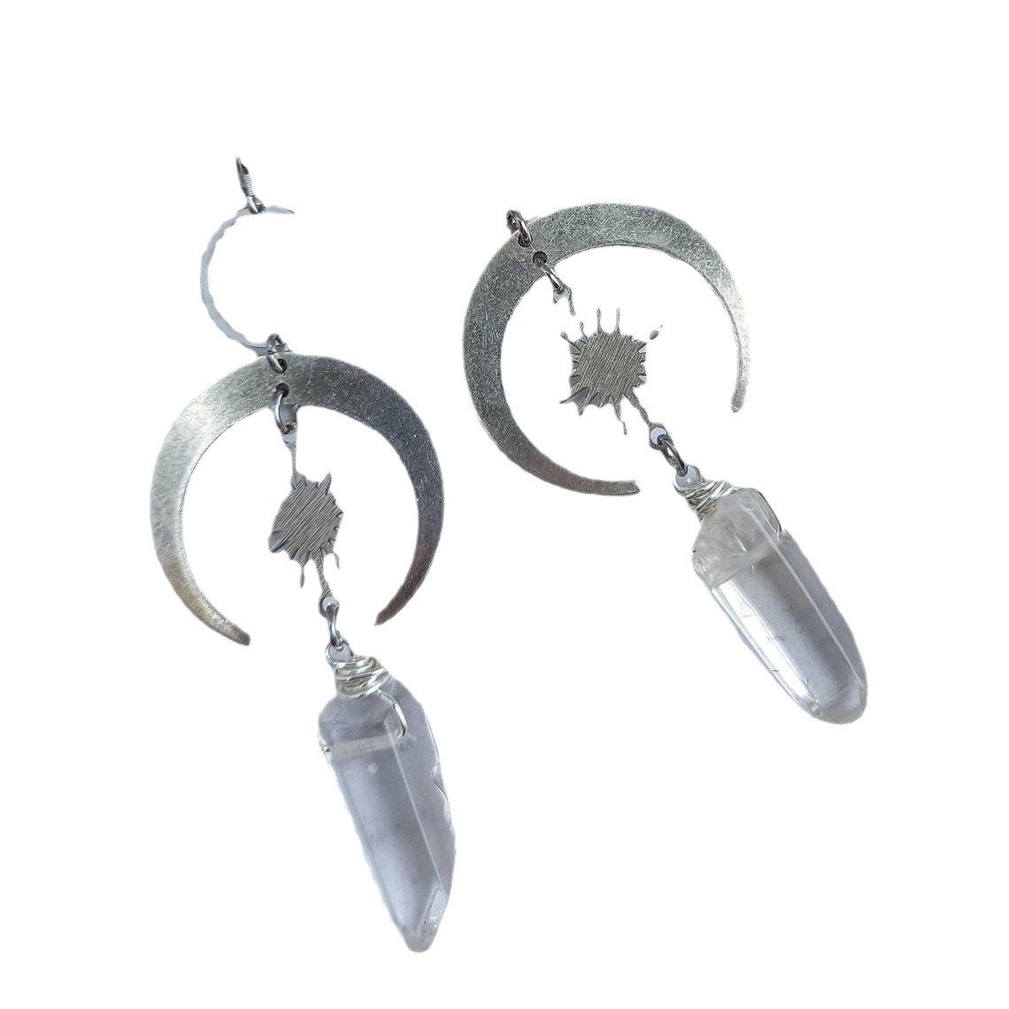 Quartz Moon and Sun Earrings