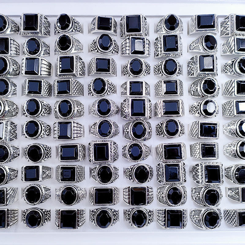 100pcs/ Box Mixed Vintage Men's Rings