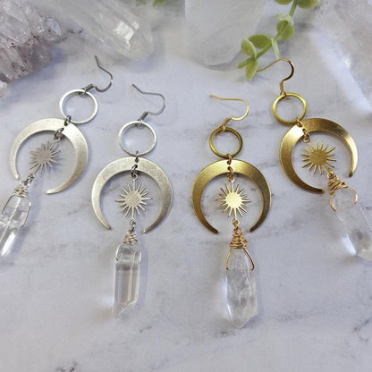 Quartz Moon and Sun Earrings