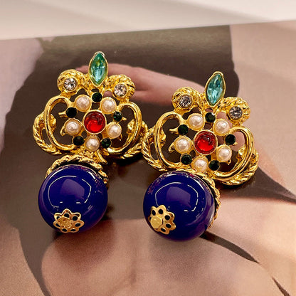 Vintage Gold Pearl Earrings Tassel Stud Earrings No Piercing Ear Clip