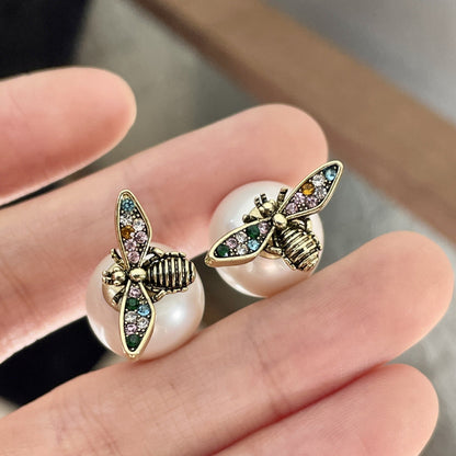 Vintage Gold Pearl Earrings Tassel Stud Earrings No Piercing Ear Clip