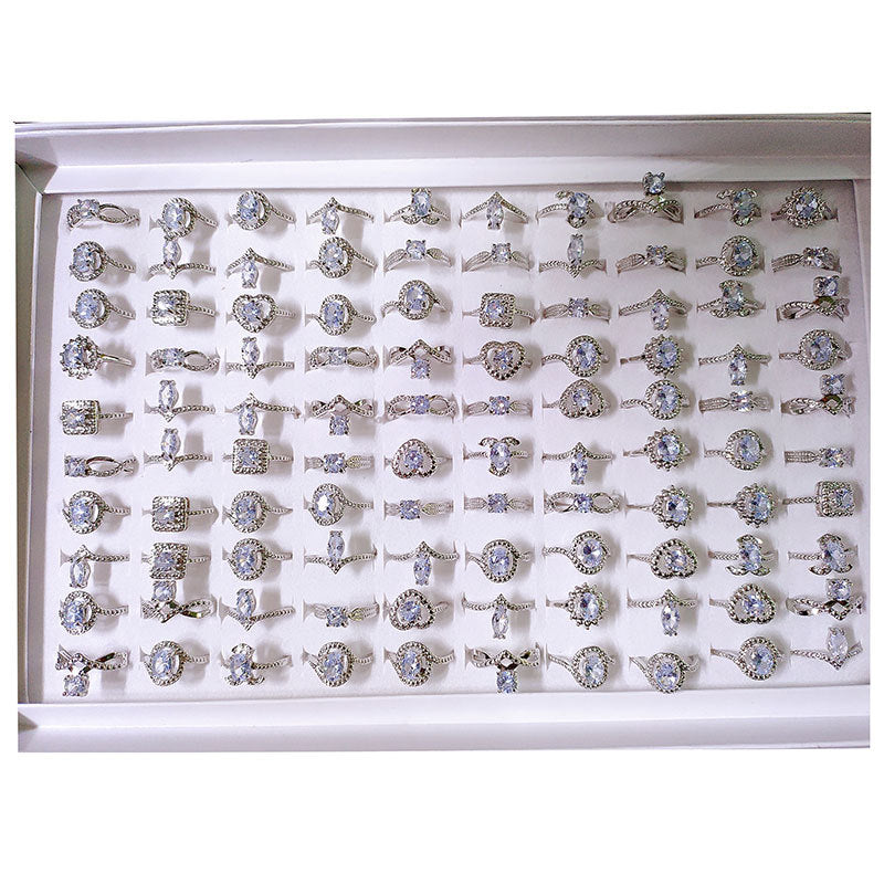 100pcs/ Box Mixed Zirconia Women's All-match Rings