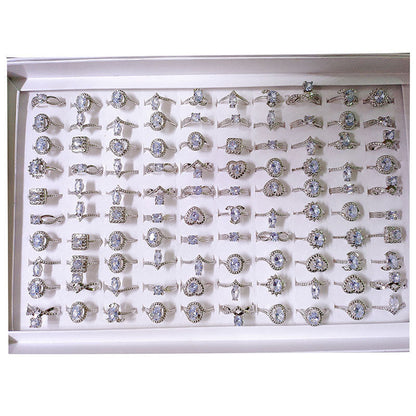 100pcs/ Box Mixed Zirconia Women's All-match Rings