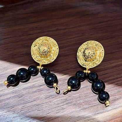 Vintage Gold Pearl Earrings Tassel Stud Earrings No Piercing Ear Clip