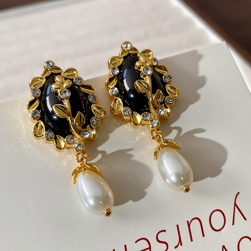 Vintage Gold Pearl Earrings Tassel Stud Earrings No Piercing Ear Clip