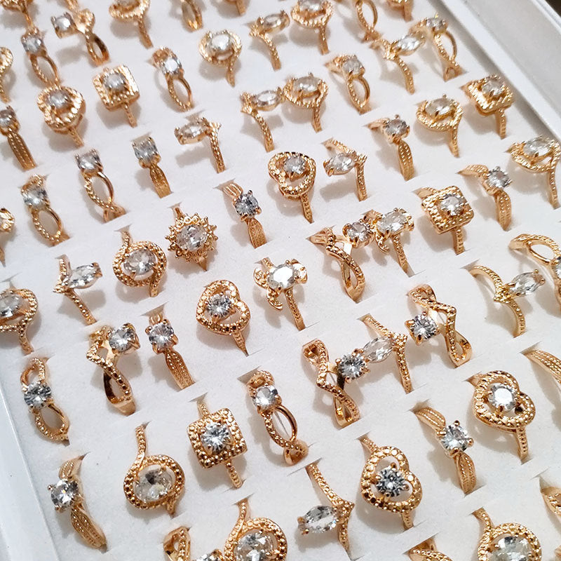 100pcs/ Box Mixed Zirconia Women's All-match Rings