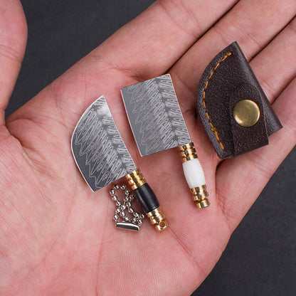 Mini Portable Laser Damascus Pattern Pocket Knife Keychain with Cover