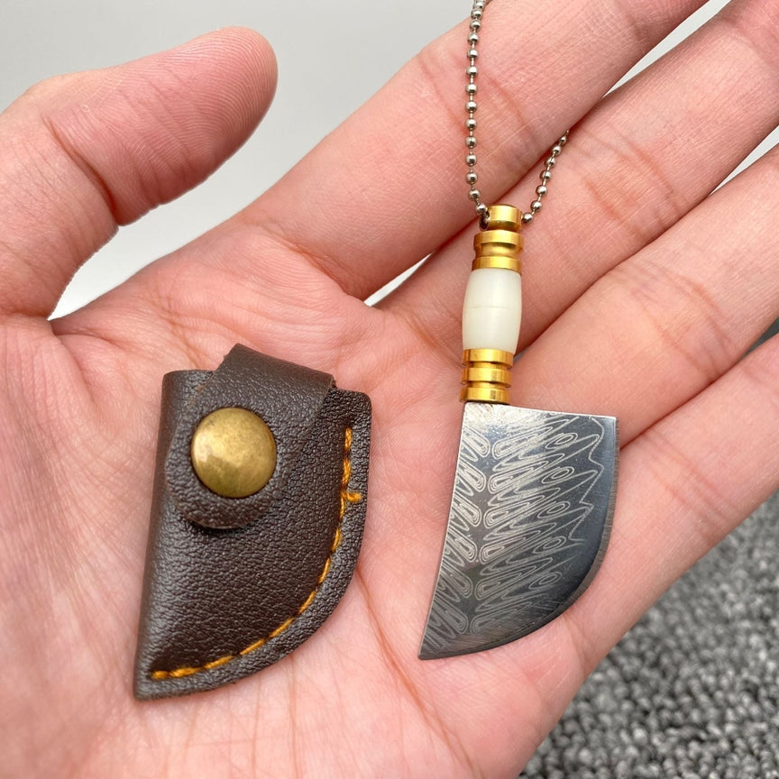 Mini Portable Laser Damascus Pattern Pocket Knife Keychain with Cover