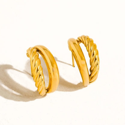 Ghislaine 18K Gold Non-Tarnish Braided Double Hoop Earring