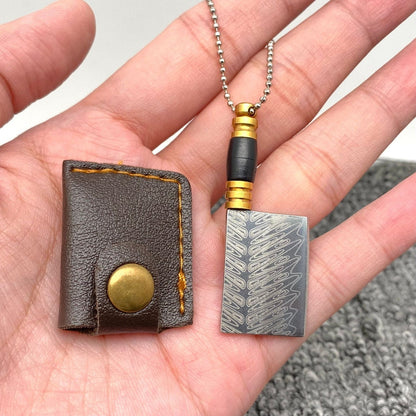 Mini Portable Laser Damascus Pattern Pocket Knife Keychain with Cover