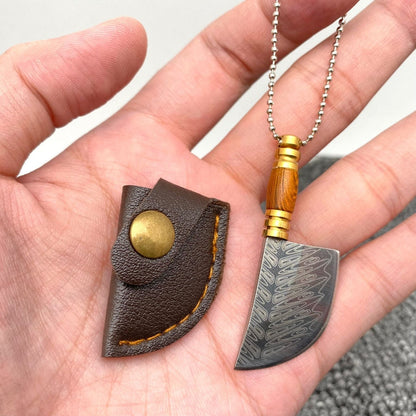 Mini Portable Laser Damascus Pattern Pocket Knife Keychain with Cover